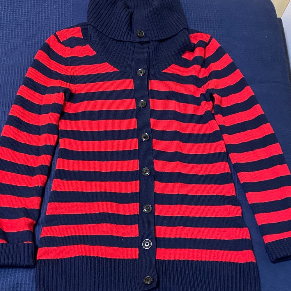 Banana Republic Navy and Red Striped Varsity Jacket